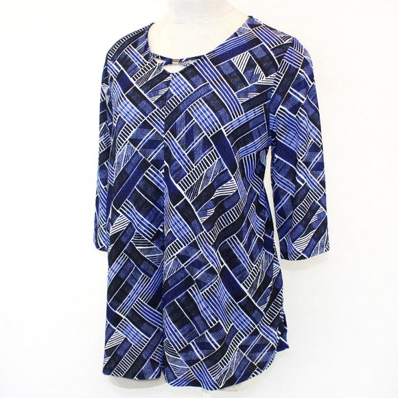 Catherines Anywear Blue Abstract Print Striped Top Blouse 4X 30/32W NWOT - Picture 4 of 4